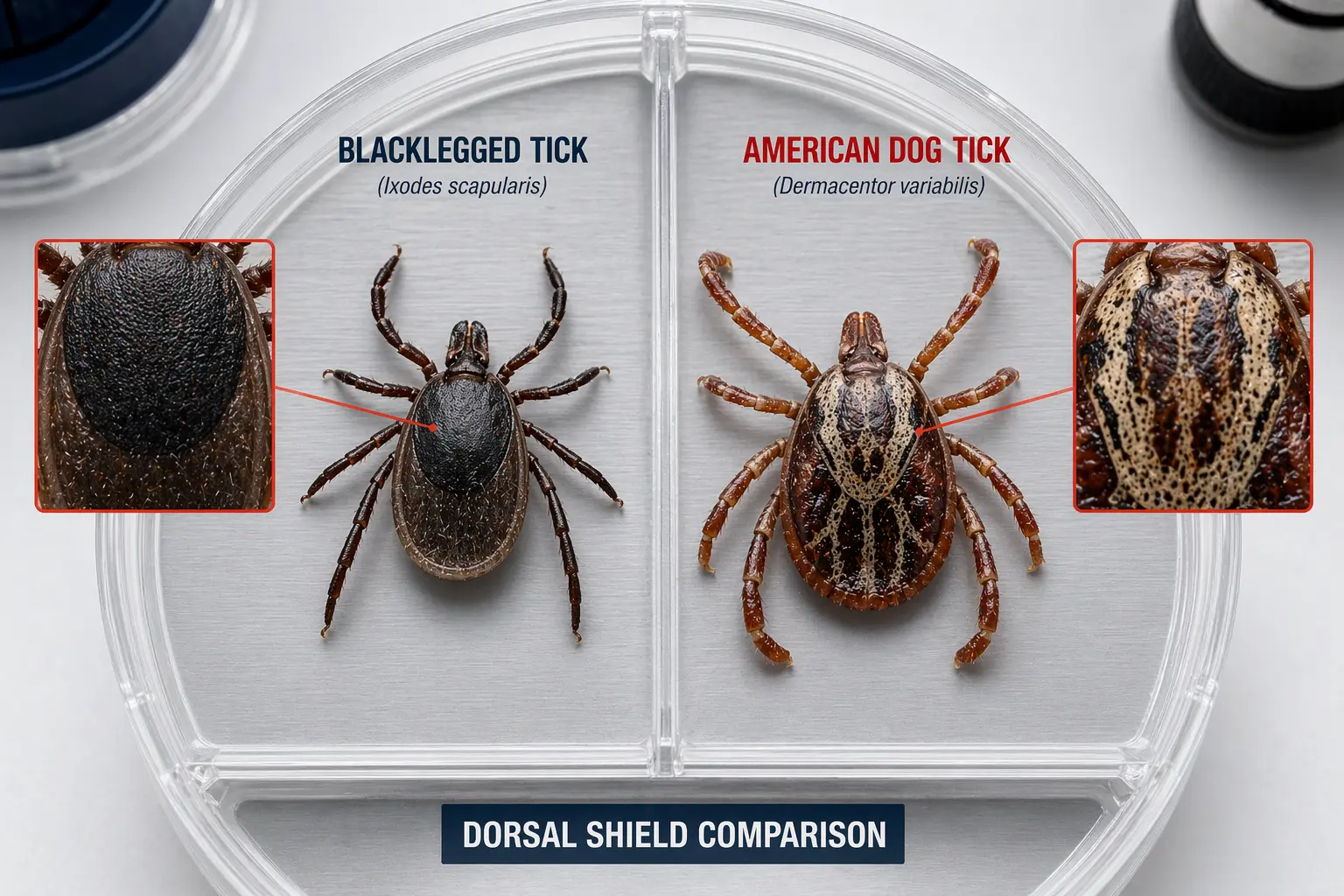 Comparison of tick species commonly found in Canada — black-legged tick vs American dog tick